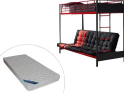 Cama Alta 90 X 190 Cm Com Banco Convertivel Em Metal Preto E Vermelho, Futon E Colchão - Modulo V