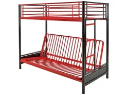 Cama Alta 90 X 190 Cm Com Banco Convertivel Em Metal Preto E Vermelho, Futon E Colchão - Modulo V