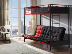 Cama Alta 90 X 190 Cm Com Banco Convertivel Em Metal Preto E Vermelho, Futon E Colchão - Modulo V