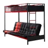 Cama Alta 90 X 190 Cm Com Banco Convertivel Em Metal Preto E Vermelho E Futon - Modulo V