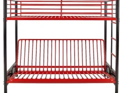Cama Alta 90 X 190 Cm Com Banco Convertivel Em Metal Preto E Vermelho E Futon - Modulo V