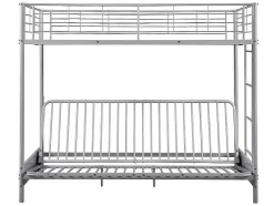 Cama Alta 90 X 190 Cm Com Banco Convertivel Metal Prateado + Futon + Colchão - Modulo V