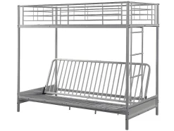 Cama Alta 90 X 190 Cm Com Banco Convertivel Metal Prateado + Futon Preto - Modulo V