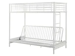 Cama Alta 90 X 190 Cm Com Banco Convertivel Em Metal Branco E Futon Preto - Modulo V