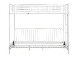 Cama Alta 90 X 190 Cm Com Banco Convertivel Em Metal Branco, Futon E Colchão - Modulo V