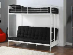 Cama Alta 90 X 190 Cm Com Banco Convertivel Em Metal Branco, Futon E Colchão - Modulo V