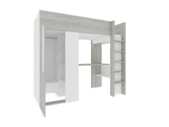 Cama Alta 90X200 Cm Com Roupeiro E Secretária, Cinza Natural E Branco - Nicolas
