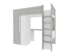 Cama Alta 90X200 Cm Com Roupeiro E Secretária, Cinza Natural E Branco - Nicolas