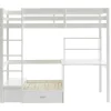 Cama Alta 90X200 Cm Com Secretária, Sofá Convertivel E Espacos De Arrumação Pinho Macico Esbranquicado + Colchão - Goliath Iii