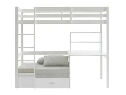 Cama Alta 90X200 Cm Com Secretária, Sofá Convertivel E Espacos De Arrumação Pinho Macico Esbranquicado + Colchão - Goliath Iii