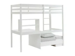 Cama Alta 90X200 Cm Com Secretária, Sofá Convertivel E Espacos De Arrumação Pinho Macico Esbranquicado + Colchão - Goliath Iii