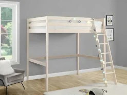 Cama Alta 140X190 Cm Em Pinho Macico Branqueado - Gedeon Ii