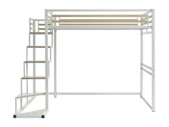 Cama Alta 140X200 Cm Metal E Mdf Branco - Jogui