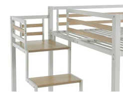 Cama Alta 140X200 Cm Metal E Mdf Branco - Jogui