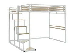 Cama Alta 140X200 Cm Metal E Mdf Branco + Colchão - Jogui