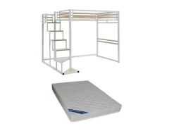 Cama Alta 140X200 Cm Metal E Mdf Branco + Colchão - Jogui