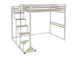 Cama Alta 140X200 Cm Metal E Mdf Branco + Colchão - Jogui