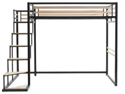 Cama Alta 140 X 200 Cm Metal E Mdf Preto E Natural - Jogui