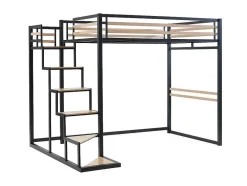 Cama Alta 140 X 200 Cm Metal E Mdf Preto E Natural - Jogui