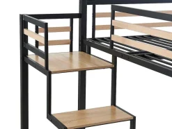 Cama Alta 140 X 200 Cm Metal E Mdf Preto E Natural - Jogui