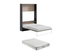 Cama Articulada Rebatível 140 X 200 Cm Abertura Vertical Manual, Cor Natural E Antracite + Colchão - Malina Ii