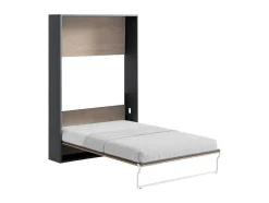 Cama Articulada Rebatível 140 X 200 Cm Abertura Vertical Manual, Cor Natural E Antracite + Colchão - Malina Ii