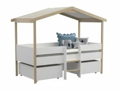 Cama Cabana Com Gavetoes De 90 X 190 Cm Em Tilia Cor Branco E Cor Carvalho - Sarosi