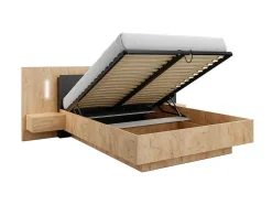Cama Com Arrumação E Mesas De Cabeceira 160 X 200 Cm, 2 Gavetas, Com Leds, Natural E Antracite + Colchão - Francoli
