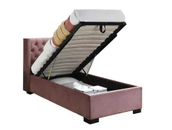 Cama Com Arrumação 90 X 200 Cm E Cabeceira Estofada, Veludo Cor-De-Rosa - Massimo