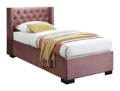 Cama Com Arrumação 90 X 200 Cm E Cabeceira Estofada, Veludo Cor-De-Rosa - Massimo