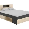 Cama Com Cabeceira De Arrumação E Gavetas Disponivel Em Natural E Antracite - 160X200Cm - Leandre