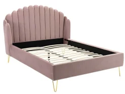 Cama Com Cabeceira De Cama Ondulada De 160 X 200 Cm Em Veludo Cor-De-Rosa Velho - Sagali
