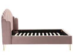 Cama Com Cabeceira De Cama Ondulada De 160 X 200 Cm Em Veludo Cor-De-Rosa Velho - Sagali