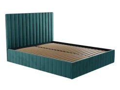 Cama Com Espaco De Arrumação Com Cabeceira De Cama E Costuras Verticais 160 X 200 Cm Veludo Azul-Esverdeado - Larali