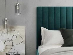 Cama Com Espaco De Arrumação Com Cabeceira De Cama E Costuras Verticais 180 X 200 Cm Veludo Azul-Esverdeado - Larali