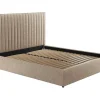 Cama Com Espaco De Arrumação E Cabeceira De Cama Com Costuras Verticais 180 X 200 Cm Tecido Bege - Sarah