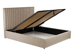 Cama Com Espaco De Arrumação E Cabeceira De Cama Com Costuras Verticais 180 X 200 Cm Tecido Bege - Sarah