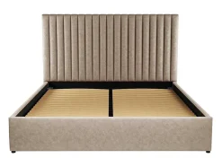 Cama Com Espaco De Arrumação E Cabeceira De Cama Com Costuras Verticais 180 X 200 Cm Tecido Bege - Sarah