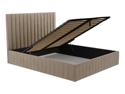 Cama Com Espaco De Arrumação E Cabeceira De Cama Com Costuras Verticais De 180 X 200 Cm Em Veludo Cor Taupe - Larali