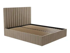 Cama Com Espaco De Arrumação E Cabeceira De Cama Com Costuras Verticais De 140 X 190 Cm Em Veludo Cor Taupe - Larali