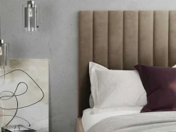 Cama Com Espaco De Arrumação E Cabeceira De Cama Com Costuras Verticais De 140 X 190 Cm Em Veludo Cor Taupe - Larali