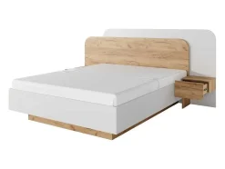 Cama Com Espaco De Arrumação E Mesas De Cabeceira 160X200 Cm, Com Leds Cor Natural E Branco - Desado