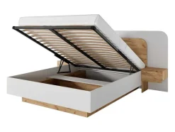 Cama Com Espaco De Arrumação E Mesas De Cabeceira 160X200 Cm, Com Leds Cor Natural E Branco - Desado
