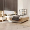 Cama Com Espaco De Arrumação E Mesas De Cabeceira 160X200 Cm, Com Leds, Cor Natural E Branco - Elynia