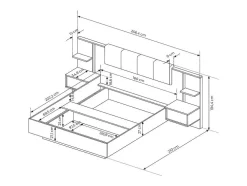 Cama Com Espaco De Arrumação E Mesas De Cabeceira 160X200 Cm, Com Leds, Cor Natural E Branco - Elynia