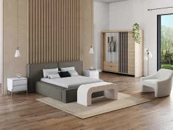 Cama Com Espaco De Arrumação 180 X 200 Cm Veludo Canelado Taupe - Timano