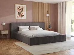Cama Com Espaco De Arrumação 180 X 200 Cm Veludo Canelado Taupe - Timano