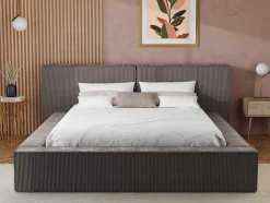 Cama Com Espaco De Arrumação 180 X 200 Cm Veludo Canelado Taupe - Timano