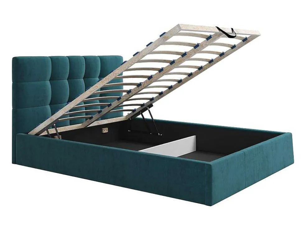 Cama Com Espaco De Arrumação 140X190 Cm Tecido Azul Esverdeado - Eliava De Pascal Morabito