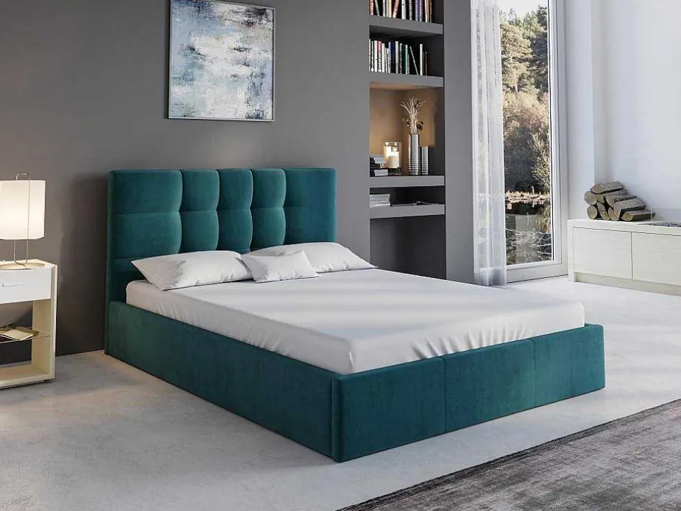 Cama Com Espaco De Arrumação 140X190 Cm Tecido Azul Esverdeado - Eliava De Pascal Morabito